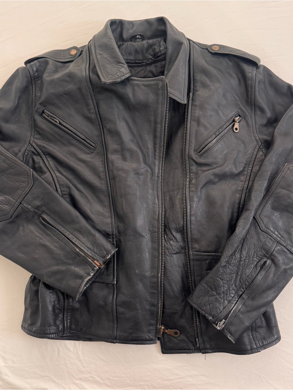 Black Leather Biker Jacket - Classic Moto Style